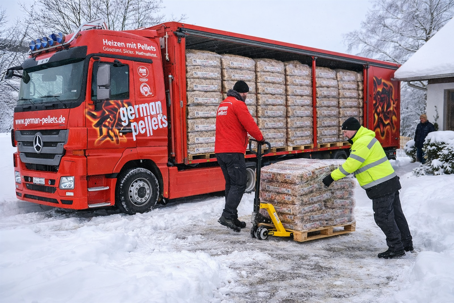 Lieferung des Brennholzes bis zur Bordsteinkante durch die Spedition